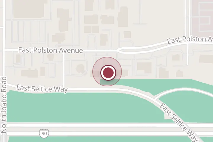 Street map around 1110 E Polston Ave, Post Falls, with a pin at Post Falls Optical Inc: Granier Alison MD