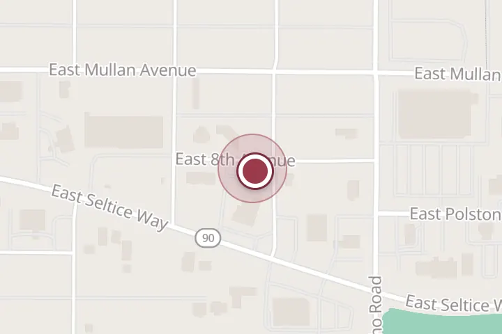 Street map around 607 E 8th Ave, Post Falls, with a pin at Post Falls Pond