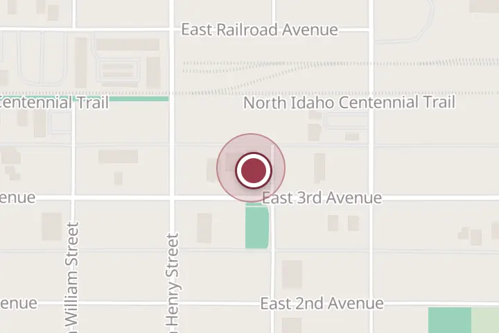 Street map around 415 E 3rd Ave, Post Falls, with a pin at Post Falls Public Market