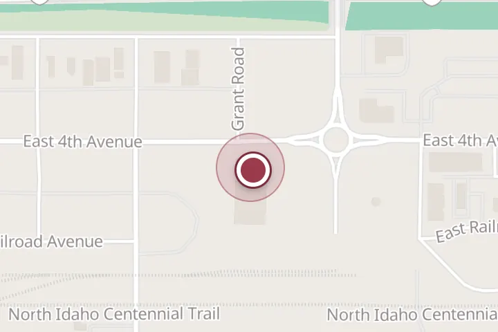 Street map around 704 E 4th Ave, Post Falls, with a pin at Post Falls Yoga