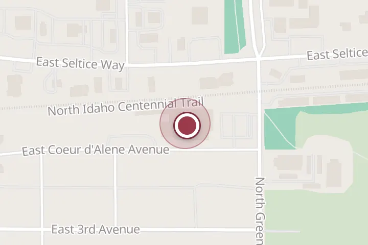 Street map around 405 N Greensferry Rd #3498, Post Falls, with a pin at Rayne Baby