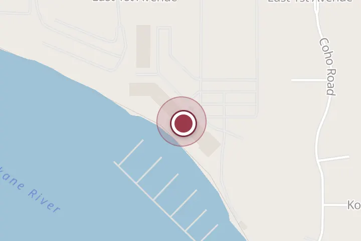 Street map around 414 E 1st Ave Ste 101, Post Falls, with a pin at Red Lion Hotel Templin's on the River