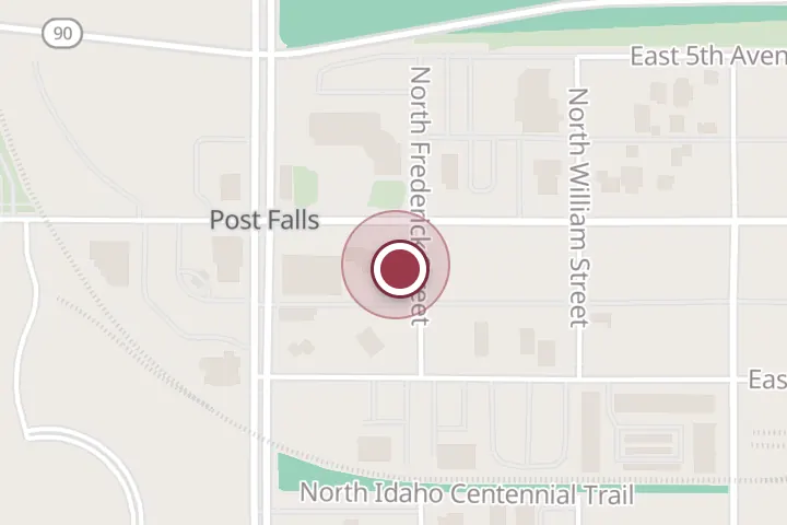 Street map around 120 E 4th Ave, Post Falls, with a pin at Republic Kitchen+Taphouse
