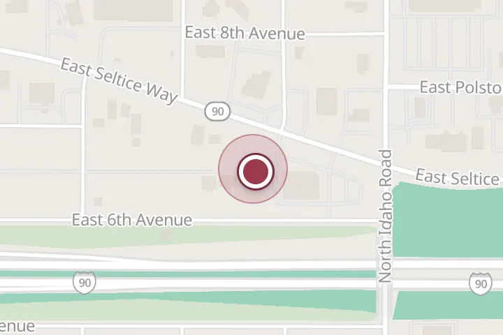 Street map around 614 E Seltice Way # C, Post Falls, with a pin at River City Barbering