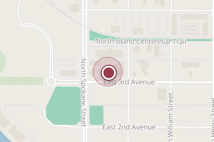 Street map around 113 E 3rd Ave, Post Falls, with a pin at Rivercity Electric LLC