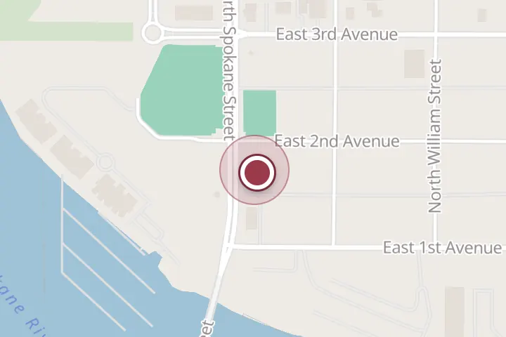 Street map around 106 N Spokane St, Post Falls, with a pin at Sant'Antonio's Pinsa di Roma