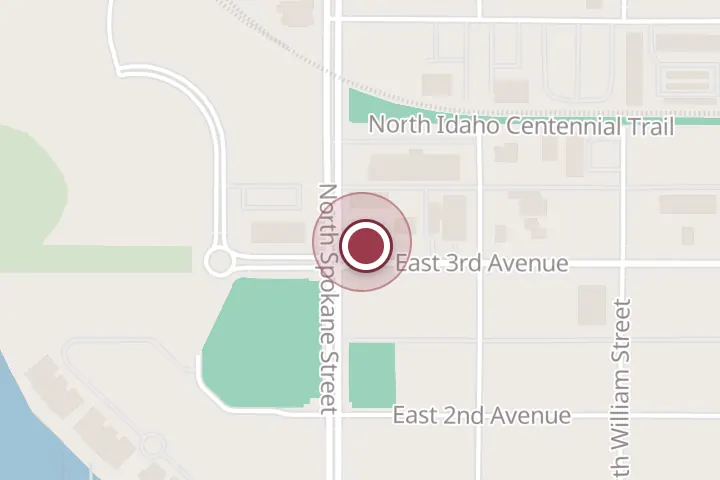 Street map around 302 N Spokane St, Post Falls, with a pin at Sawmill Grille & Spirits