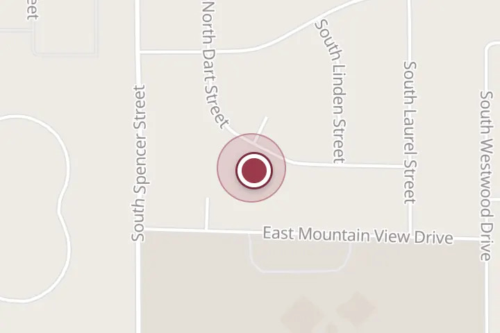 Street map around 116 S Dart St, Post Falls, with a pin at Shirley Arrants Art