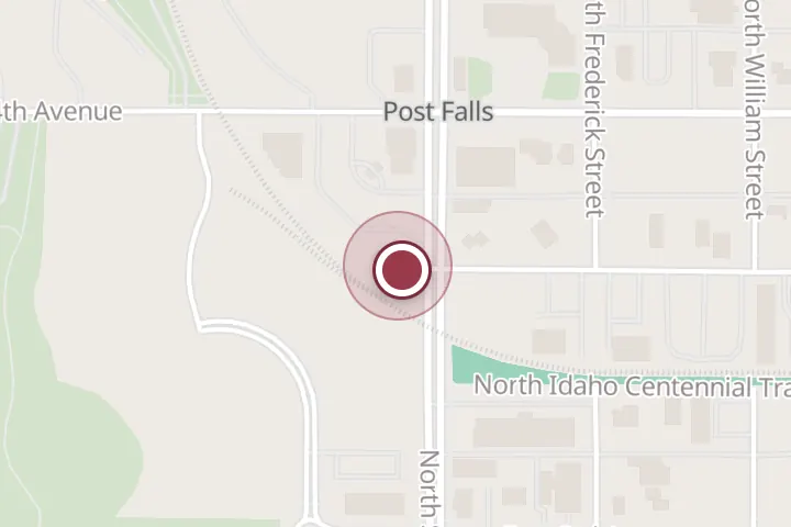 Street map around 313 N Spokane St, Post Falls, with a pin at Sleep Better Northwest