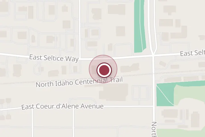 Street map around 1864 E Seltice Way, Post Falls, with a pin at Spill The Tea-Benzo Box Drive Thru