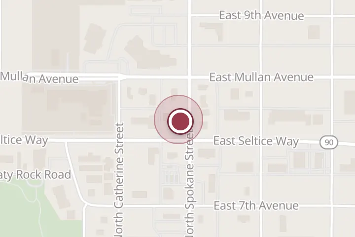 Street map around 105 W Seltice Way, Post Falls, with a pin at Subway