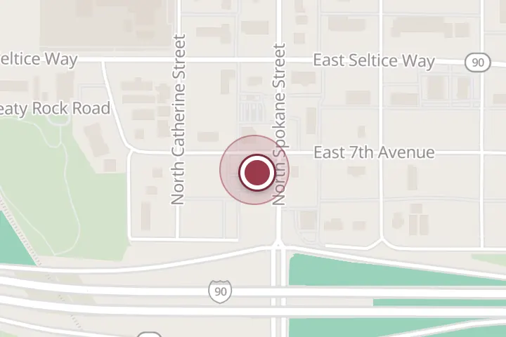 Street map around 621 N Spokane St, Post Falls, with a pin at Terre Coffee & Bakery | Spokane St, Post Falls