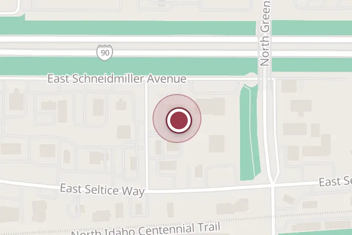 Street map around 1810 E Schneidmiller Ave Suite 101 B, Post Falls, with a pin at The Bendell Law Firm, PLLC - Car Accident and Personal Injury Attorney