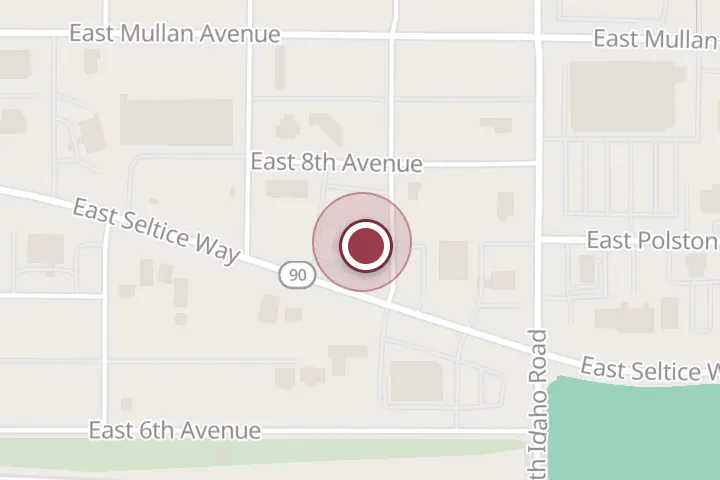 Street map around 611 E Seltice Way, Post Falls, with a pin at The Falls Club
