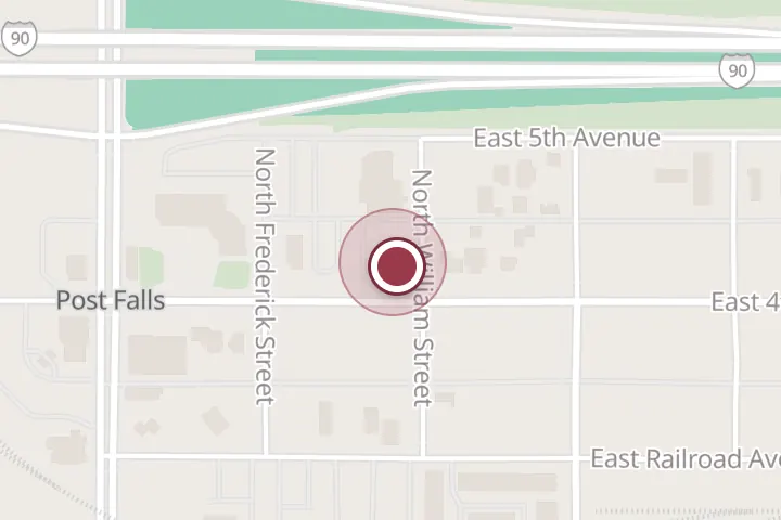 Street map around 405 N William St, Post Falls, with a pin at The Jacklin Arts & Cultural Center