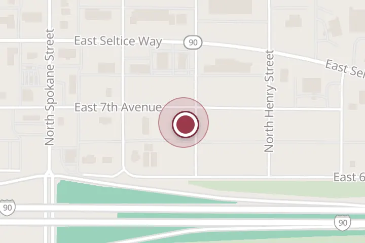 Street map around 212 E 7th Ave, Post Falls, with a pin at Tilly's Restaurant