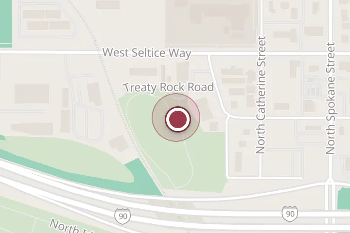 Street map around 705 N Compton St, Post Falls, with a pin at Treaty Rock Park