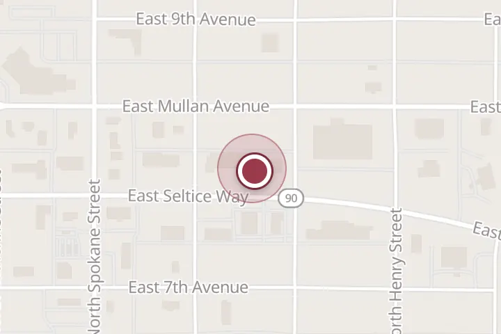 Street map around 205 E Seltice Way, Post Falls, with a pin at Treaty Rock Realty, Inc.