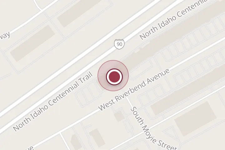 Street map around 4466 W Riverbend Ave, Post Falls, with a pin at TruRooms Inc.
