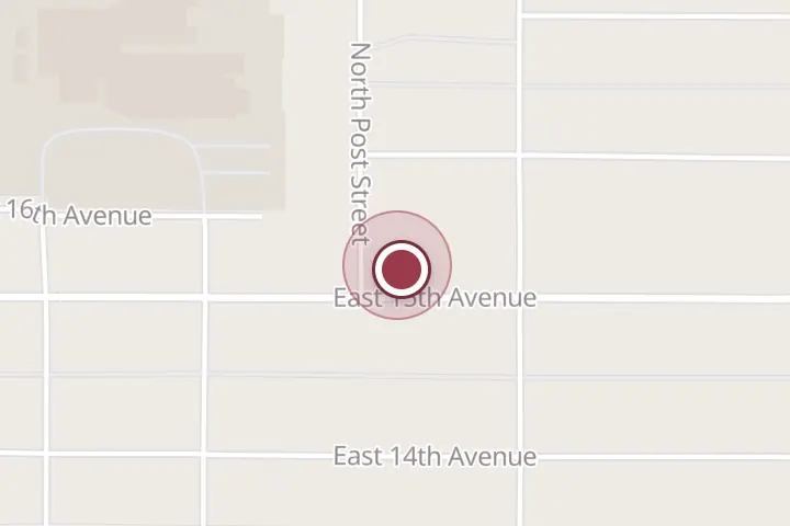 Street map around 503 E 15th Ave, Post Falls, with a pin at Valentes Hair Design