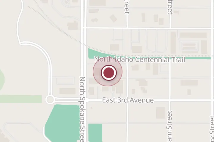 Street map around 306 N Spokane St, Post Falls, with a pin at Vancho James DC