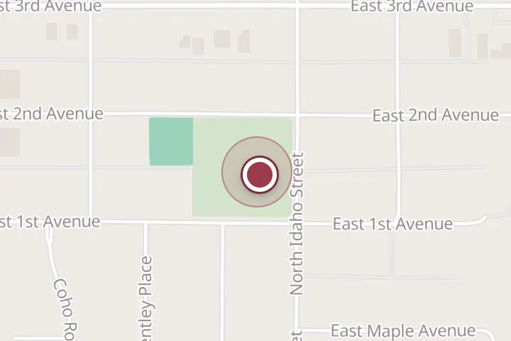 Street map around 105 N Idaho St, Post Falls, with a pin at Warren Field