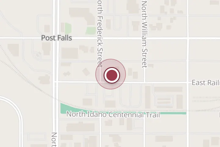 Street map around 205 E RR Ave, Post Falls, with a pin at Yard King
